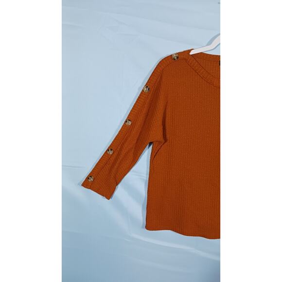 Kim & Cami Women's Medium Brown Waffle Knit 3/4 Sleeve Button Accent Poly/Rayon - Picture 2 of 6